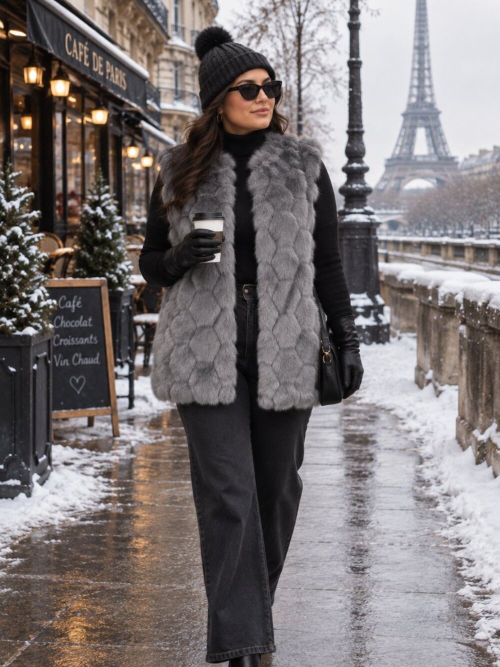 SIONI Womens Faux Fur Vest Jacket M Medium Gray Luxury Outerwear Fashion Soft